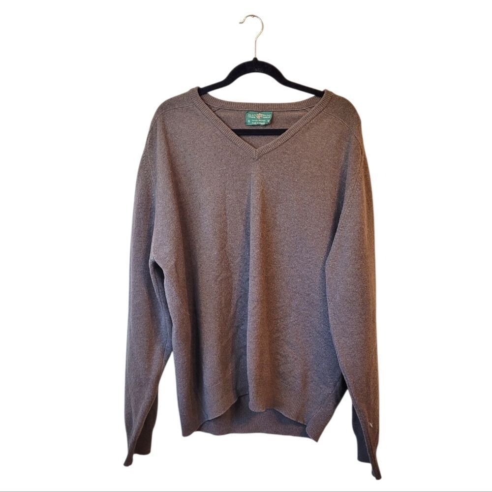 Alan Paine Men's Brown Wool V-Neck Sweater Size EUR 56 / US XL